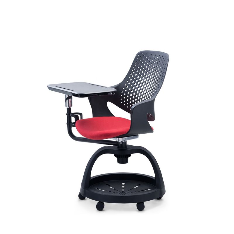 Chaise d'étudiant en plastique noir-rouge avec tablette et hauteur réglable