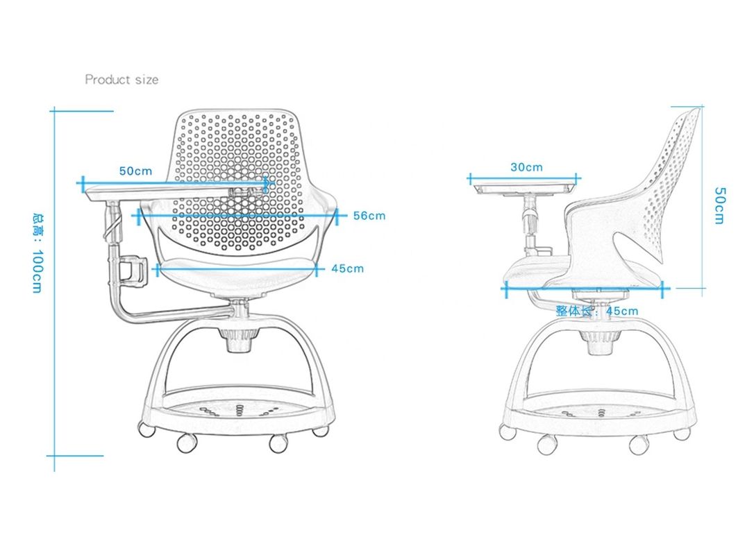 Finement fabriqué chaise d'étudiant en plastique avec tablette chaise de bureau exécutive 620*950*940MM