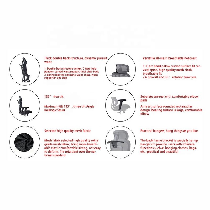 Coffret de courrier réglable à dos haut Executive Luxury Mesh Chaise de bureau avec support lombaire