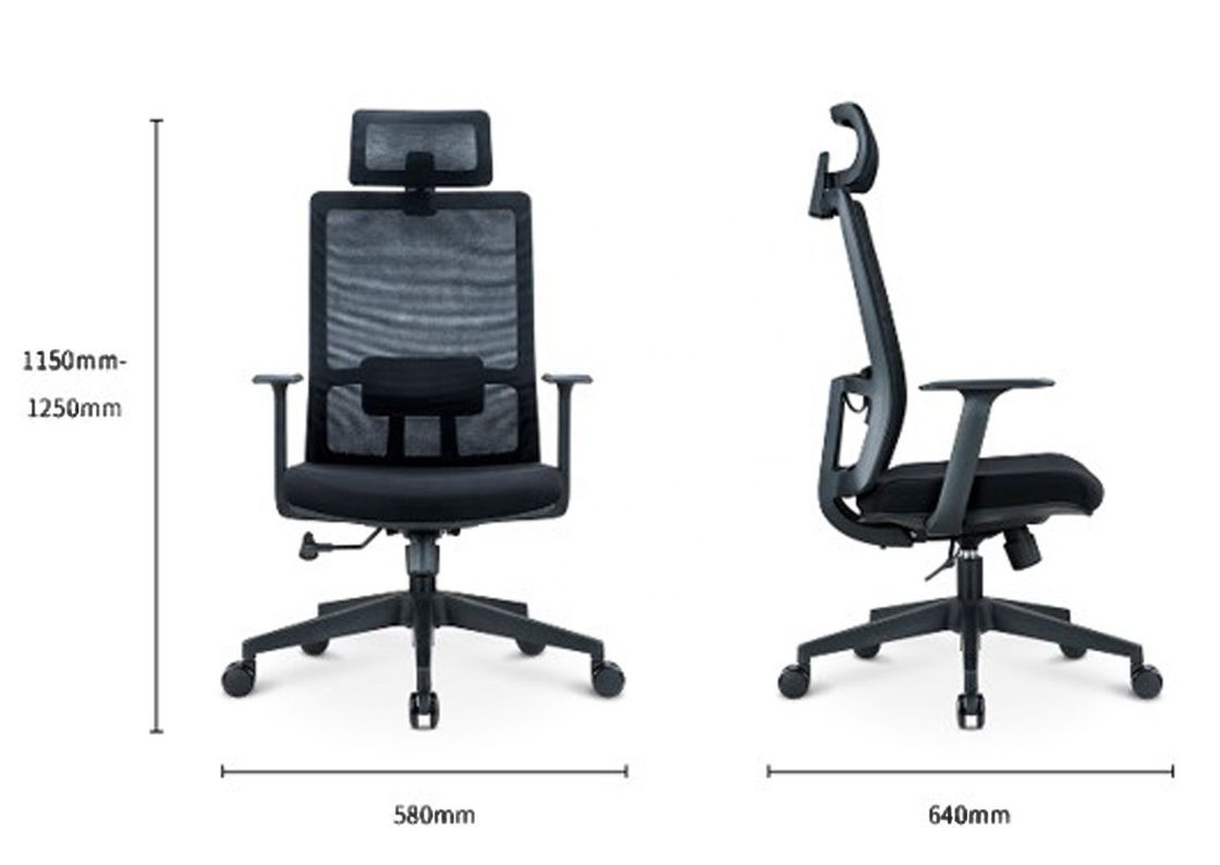Chaise en maille pivotante noire ergonomie réglable en hauteur avec soutien du dos et de la tête OEM ODM