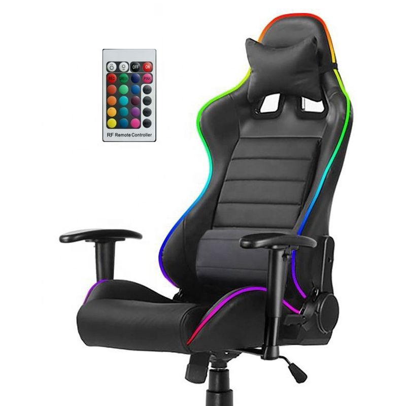 Chaise de jeu RGB en cuir synthétique avec fonction de massage, lumières RGB et grand confort