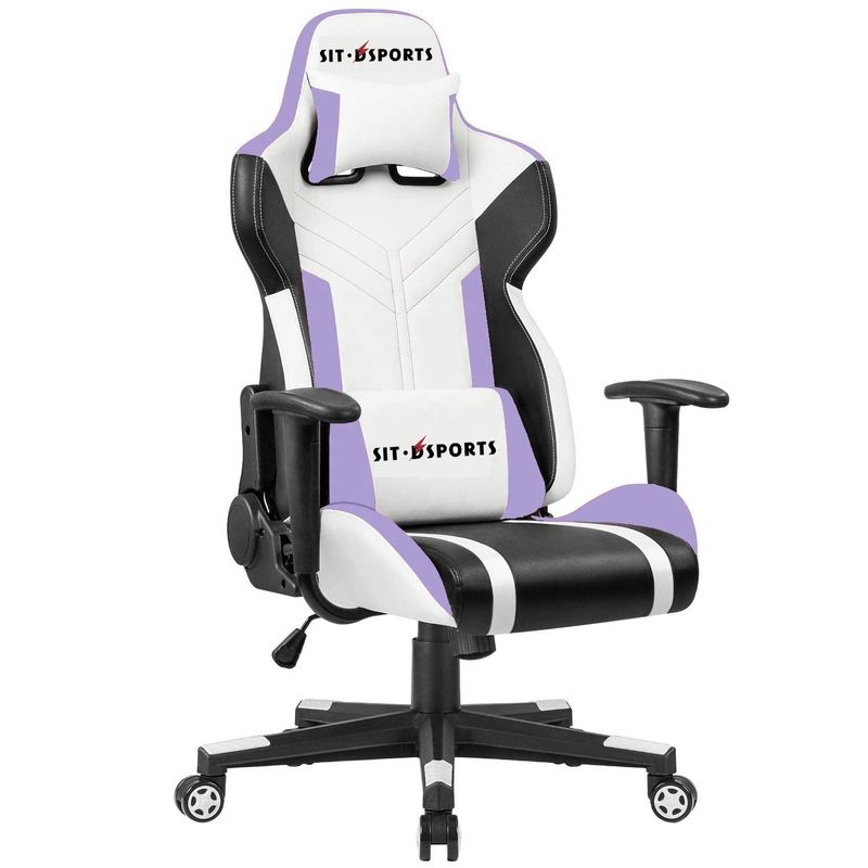Chaise de jeu de course en cuir en PU blanc pour un jeu confortable au bureau/à la maison/à l'appartement