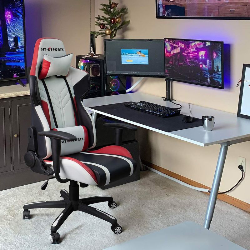 Chaise de jeu de course en cuir en PU blanc pour un jeu confortable au bureau/à la maison/à l'appartement