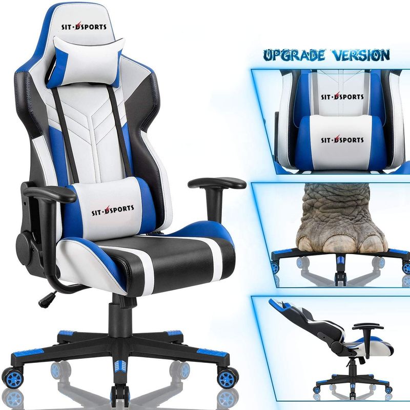 Chaise de jeu de course en cuir en PU blanc pour un jeu confortable au bureau/à la maison/à l'appartement