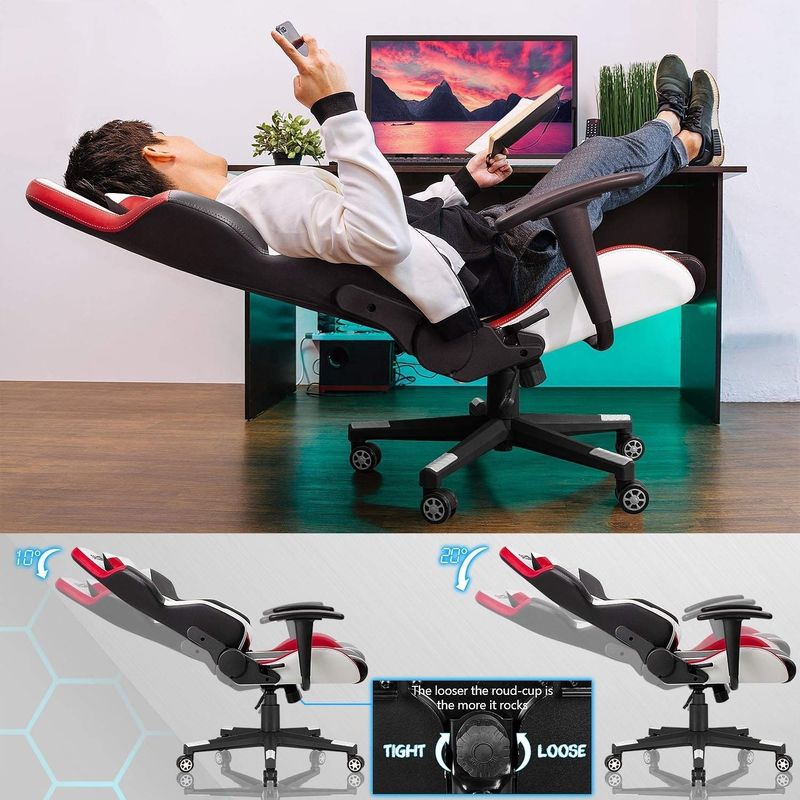 Chaise de jeu de course en cuir en PU blanc pour un jeu confortable au bureau/à la maison/à l'appartement