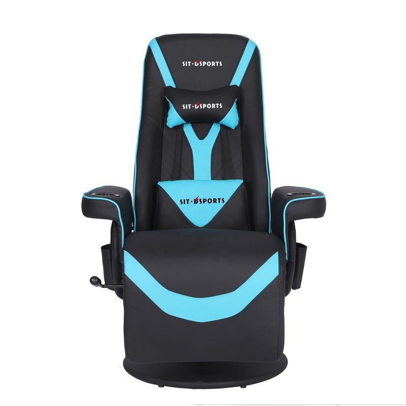 Couchette de jeu de luxe en noir/bleu de style de course avec éclairage LED et repose-pieds