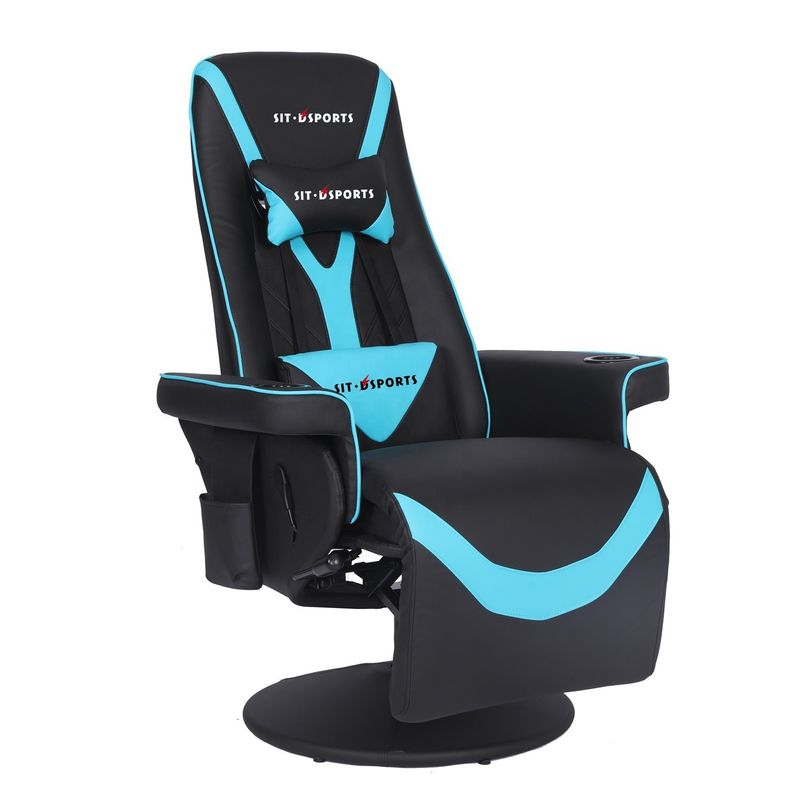 Couchette de jeu de luxe en noir/bleu de style de course avec éclairage LED et repose-pieds