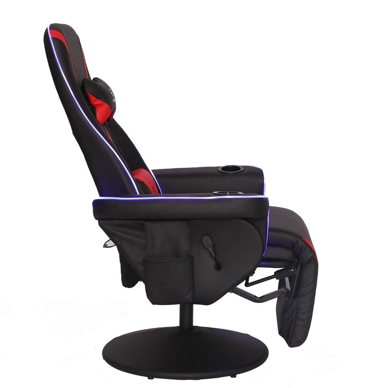 Couchette de jeu de luxe en noir/bleu de style de course avec éclairage LED et repose-pieds