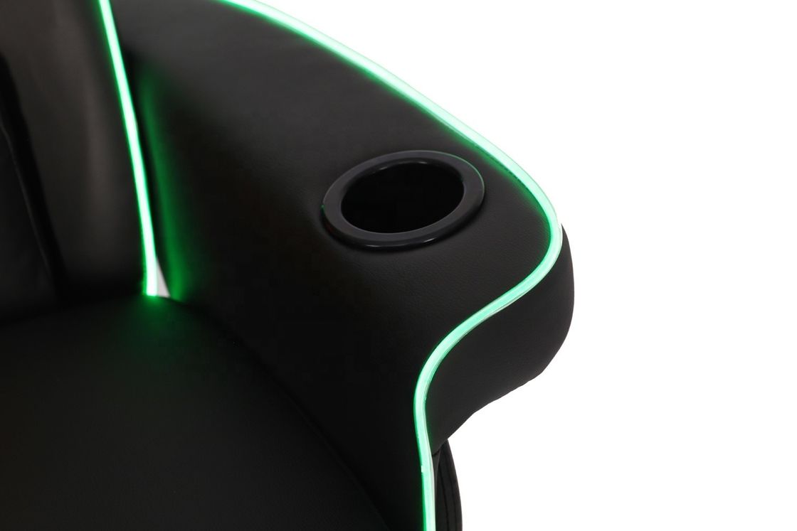 Couchette de jeu de luxe en noir/bleu de style de course avec éclairage LED et repose-pieds
