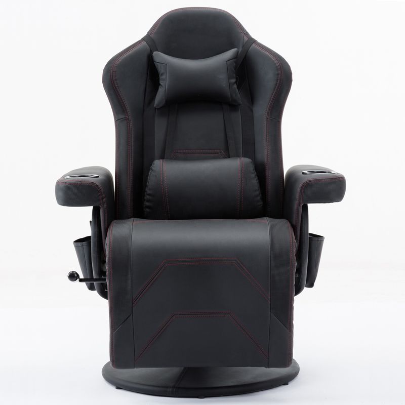 Chaise de jeu de style de course blanche Bureau exécutif Siège pivotant avec porte-coupe et repose-pieds