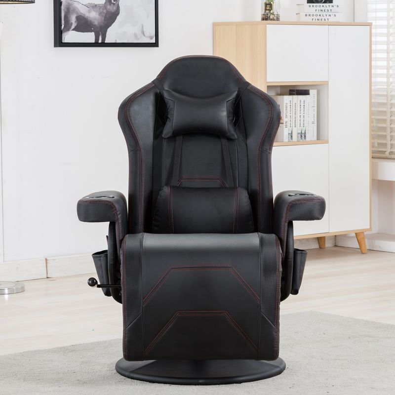 Chaise de jeu de style de course blanche Bureau exécutif Siège pivotant avec porte-coupe et repose-pieds