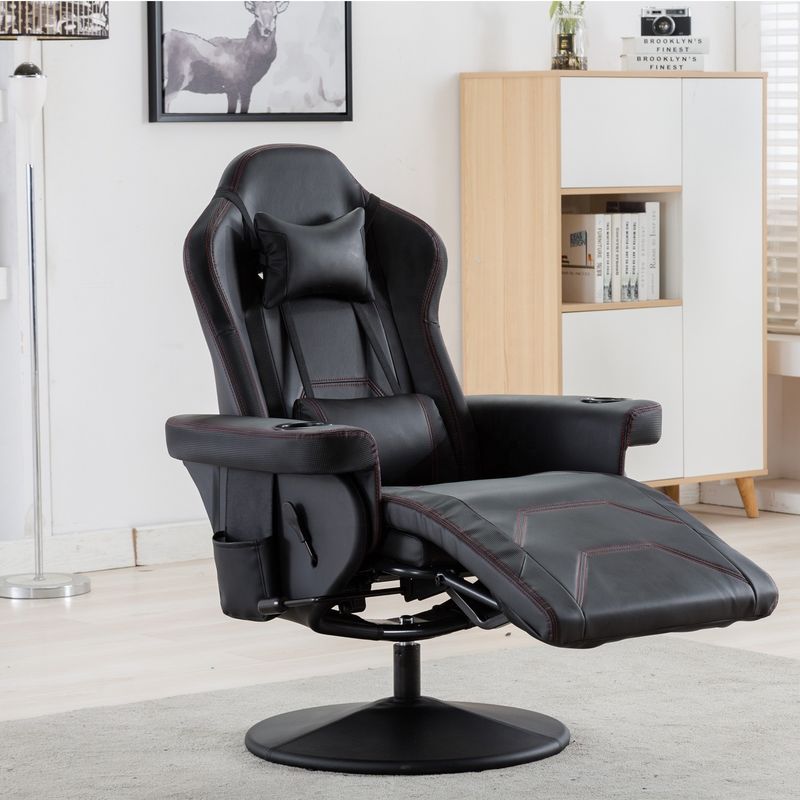 Chaise de jeu de style de course blanche Bureau exécutif Siège pivotant avec porte-coupe et repose-pieds