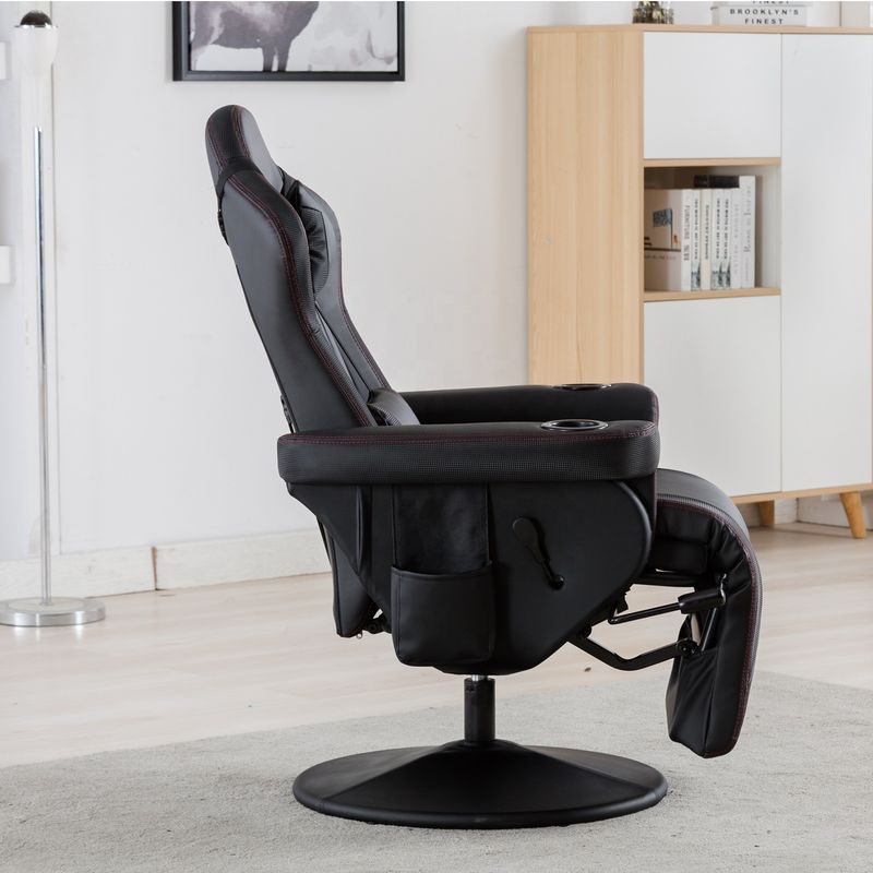 Chaise de jeu de style de course blanche Bureau exécutif Siège pivotant avec porte-coupe et repose-pieds