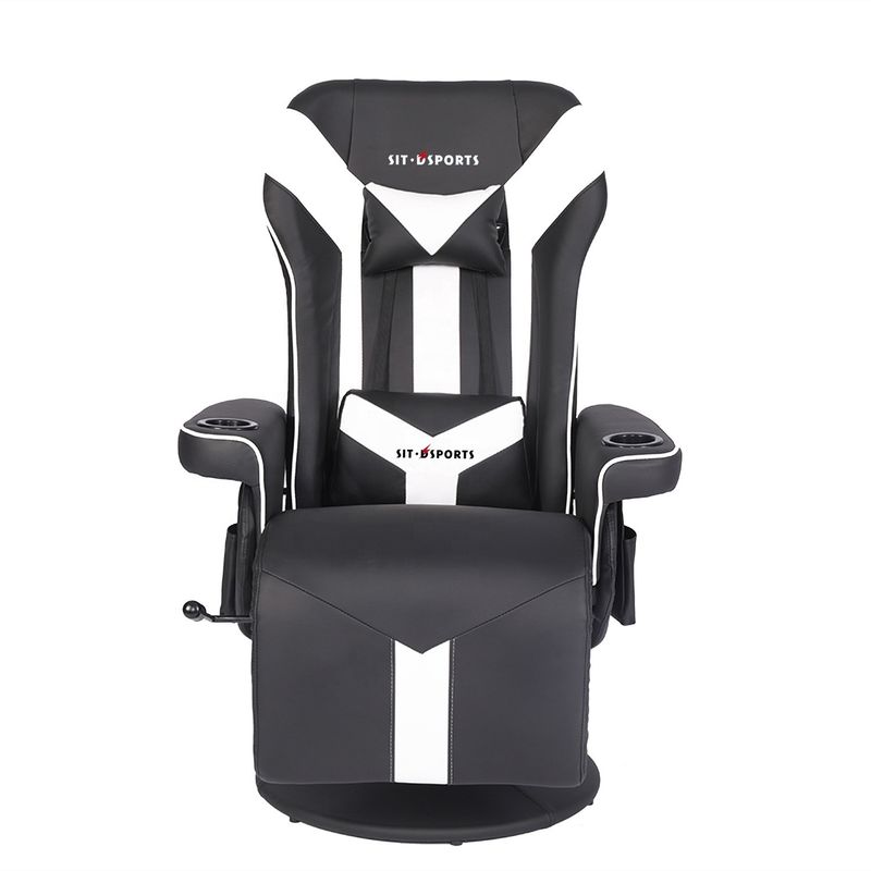 Chaise de bureau/de jeu à domicile avec porte-coupe et repose-pieds en cuir blanc de course