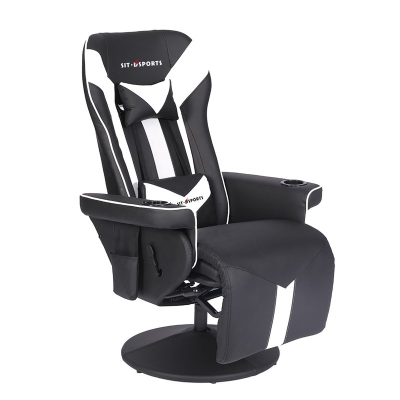 Chaise de bureau/de jeu à domicile avec porte-coupe et repose-pieds en cuir blanc de course