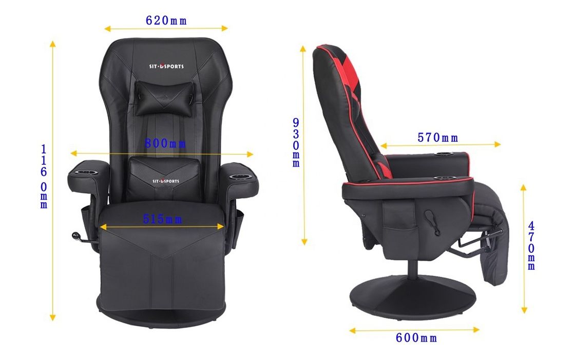 Chaise de course en cuir avec support de tasse et repose-pieds