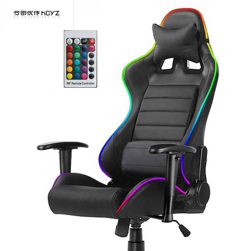 HCYZ RGB LED Light PC Gamer Chair avec dossier réglable 90-180 et fonction de massage