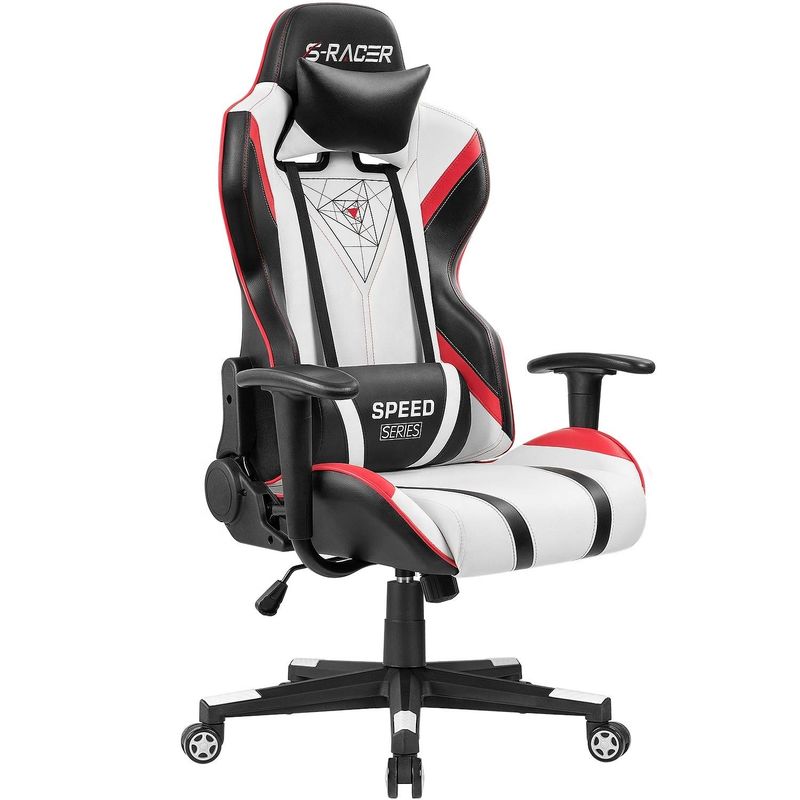Chaise de jeux d'ordinateur en cuir PU Chaise de bureau de course Chaise de jeux