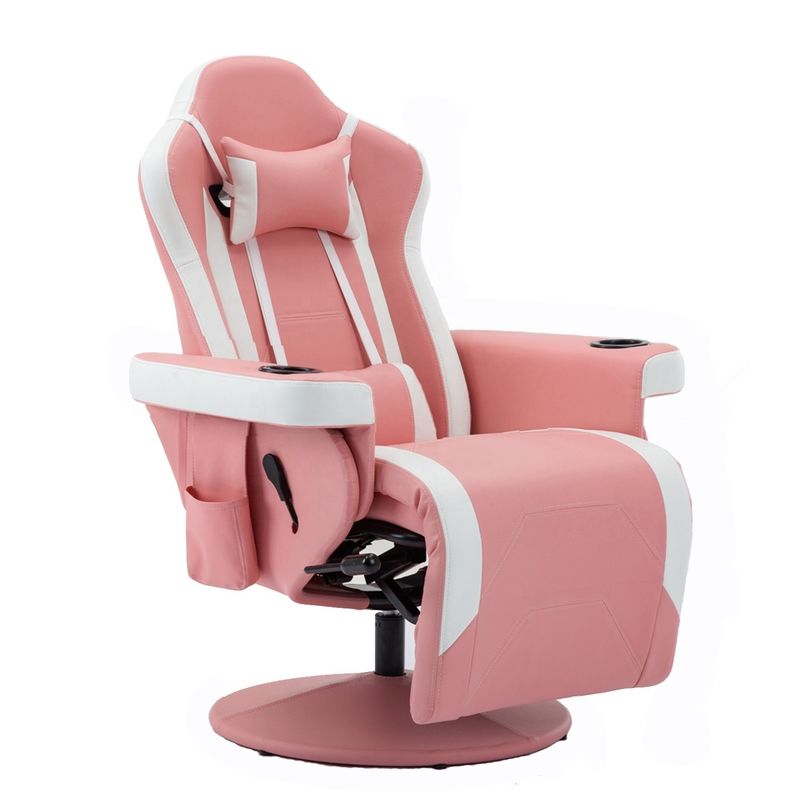 Chaise de jeu avec porte-gobelets rose style de course en cuir siège ergonomique canapé pivotant pour la maison