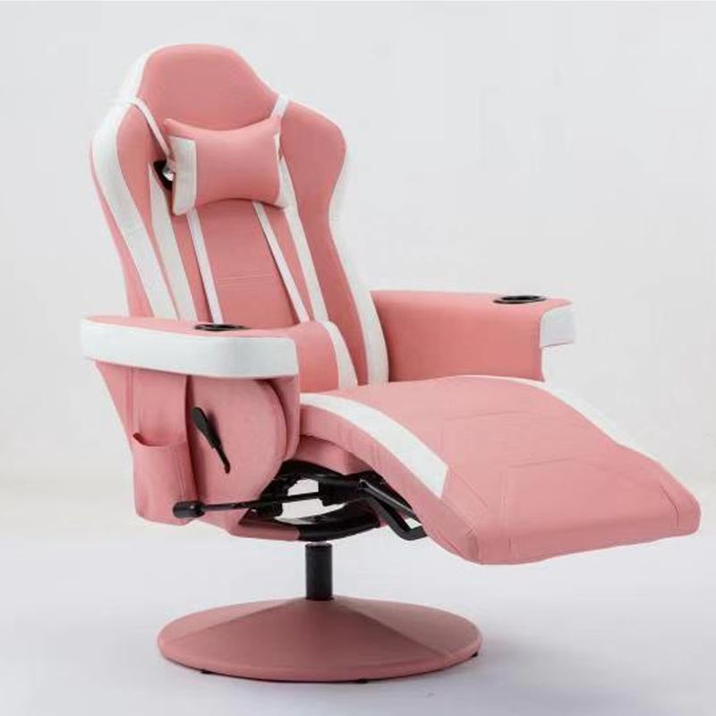 Chaise de jeu avec porte-gobelets rose style de course en cuir siège ergonomique canapé pivotant pour la maison