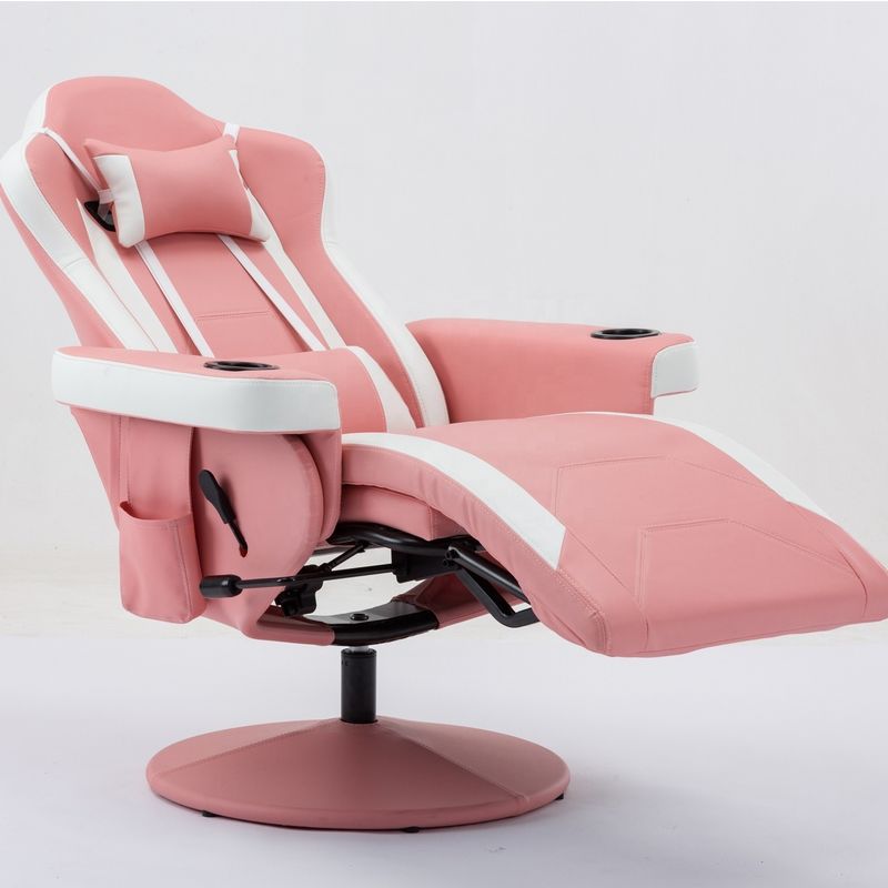 Chaise de jeu avec porte-gobelets rose style de course en cuir siège ergonomique canapé pivotant pour la maison